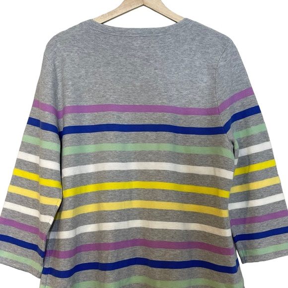 Talbots Textured Knit Rainbow Striped Button Sleeve Pullover Sweater size XL - Picture 4 of 11